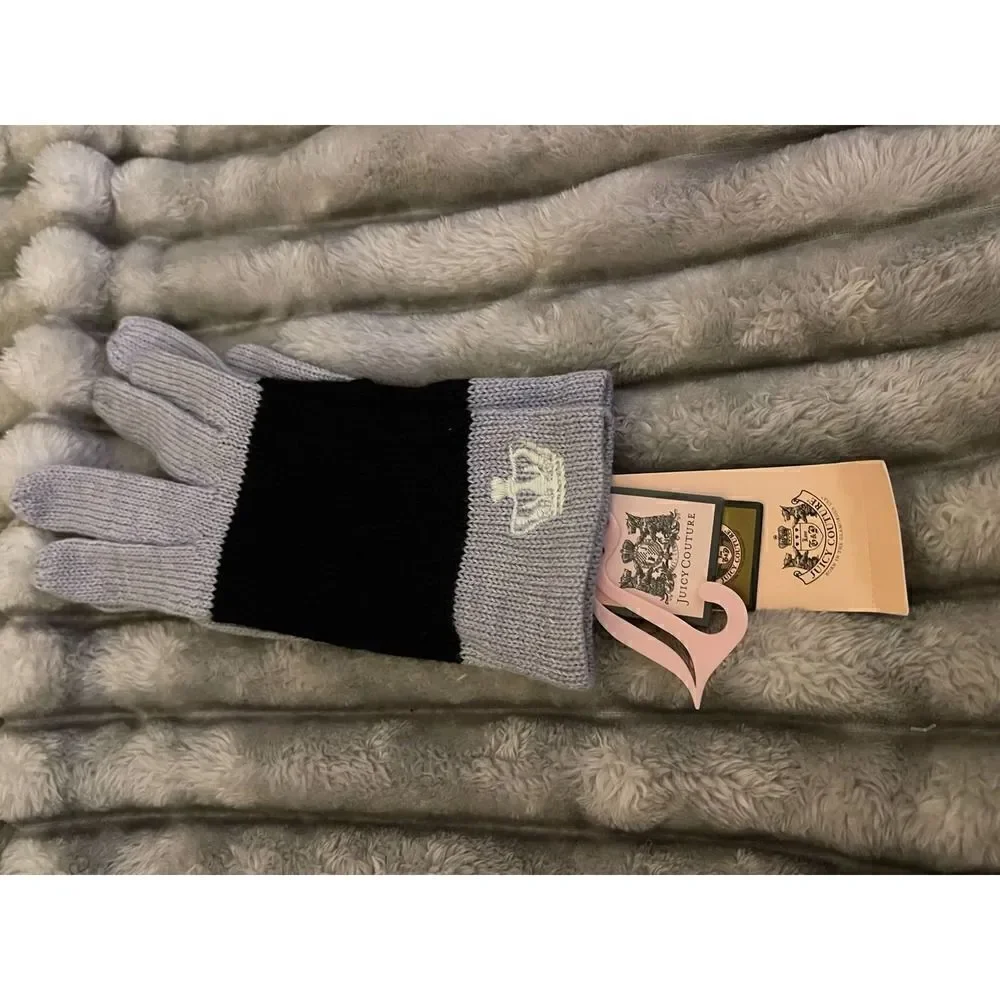 Y2k nwt vintage og juicy couture knit winter gloves mittens grey